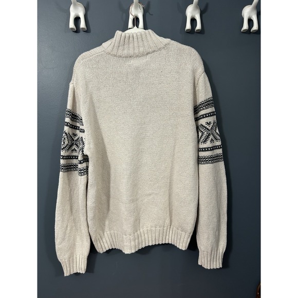 Eddie Bauer Nordic Quarter‎ Zip Tan & Green Fishermans Cabin Core Sweater Large - Picture 2 of 7